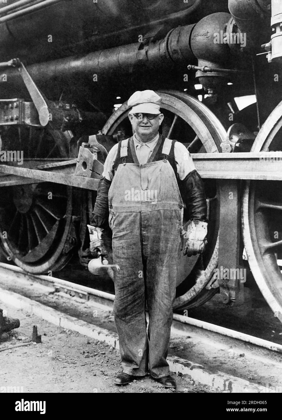 Washington, D.C.: 16. Januar 1928 der Ingenieur des Presidential Special Train, in dem Präsident Hoover die Ostküste entlang reiste, auf seinem Weg zur Panamerikanischen Konferenz in Havanna, Kuba. Stockfoto