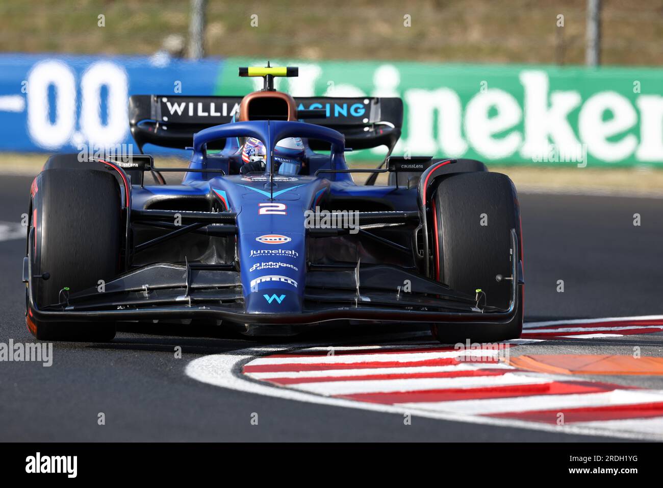 Mogyorod, Ungarn. 21. Juli 2023. Logan SarSergeant von Williams Racing während des kostenlosen Trainings 2 vor dem Grand Prix von Ungarn F1 auf der Rennstrecke. Kredit: Marco Canoniero/Alamy Live News Stockfoto
