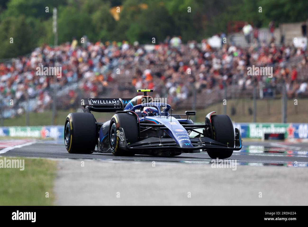Mogyorod, Ungarn. 21. Juli 2023. Logan SarSergeant von Williams Racing während des kostenlosen Trainings 2 vor dem Grand Prix von Ungarn F1 auf der Rennstrecke. Kredit: Marco Canoniero/Alamy Live News Stockfoto