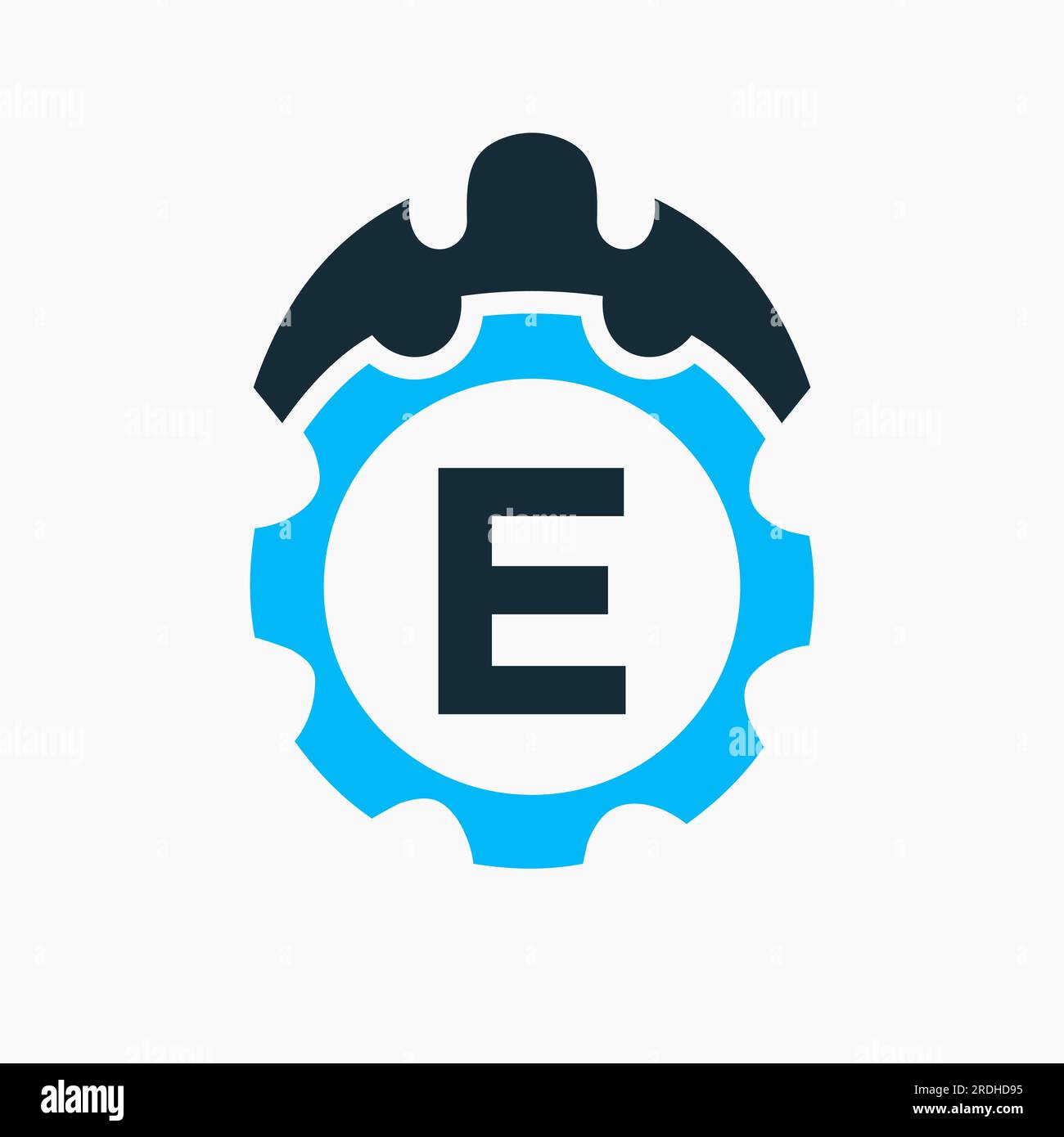 Design Logo Buchstabe E Konzept mit Zahnradsymbol. Engineering Architect Repair-Logo Stock Vektor