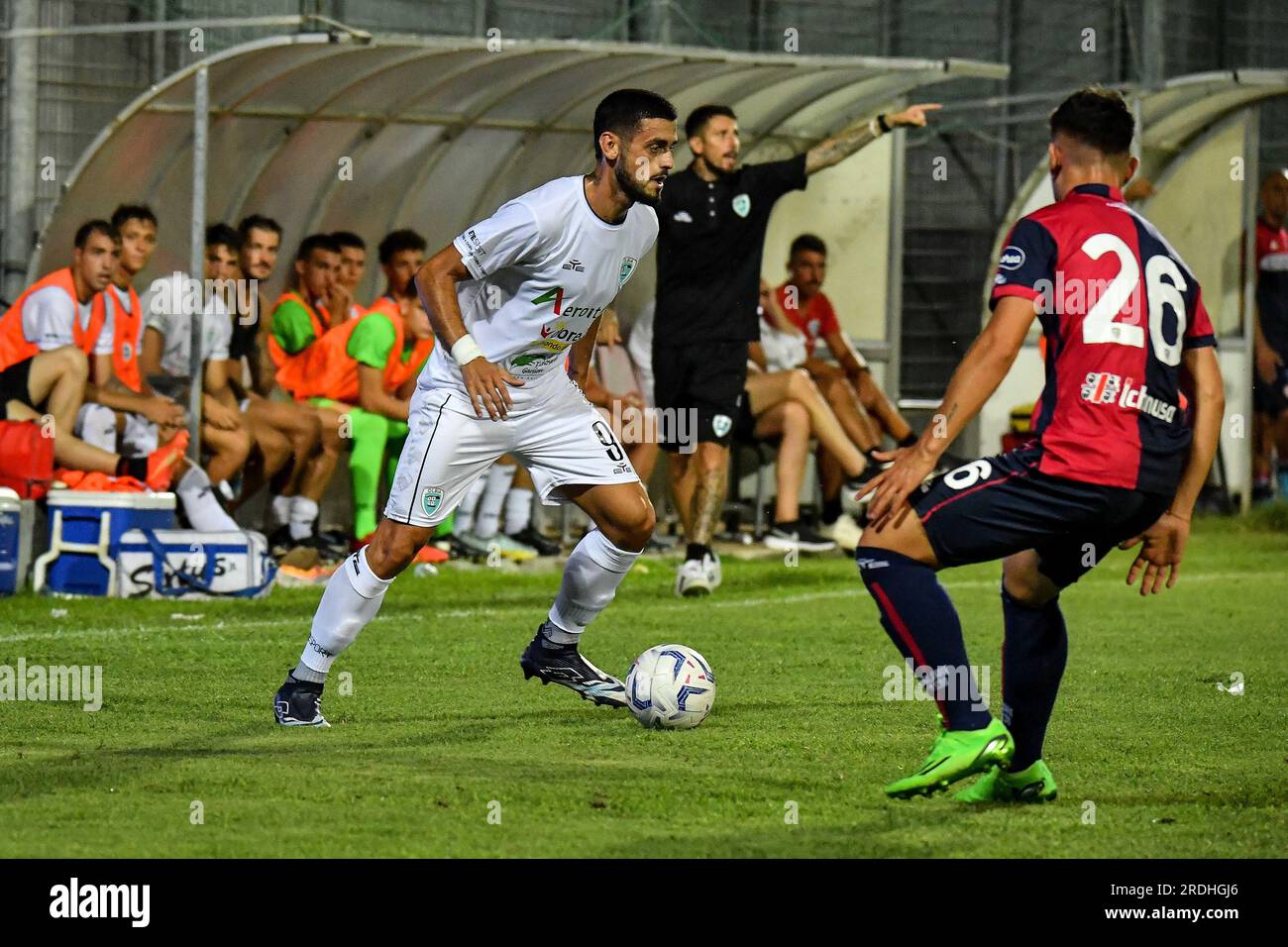 Olbia, Italien. 21. Juli 2023. Stadio Bruno Nespoli, Olbia, Italien, 21. Juli 2023, Alessandro Corti von Olbia Calcio während Olbia gegen Cagliari - Freundliches Fußballspiel Credit: Live Media Publishing Group/Alamy Live News Stockfoto