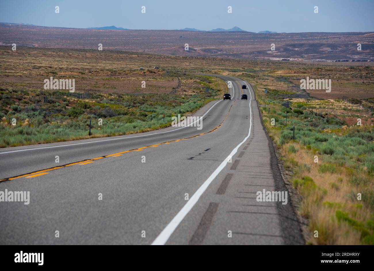 Ein einsamer Blick auf den Highway 191 South in Colorado, USA. Stockfoto
