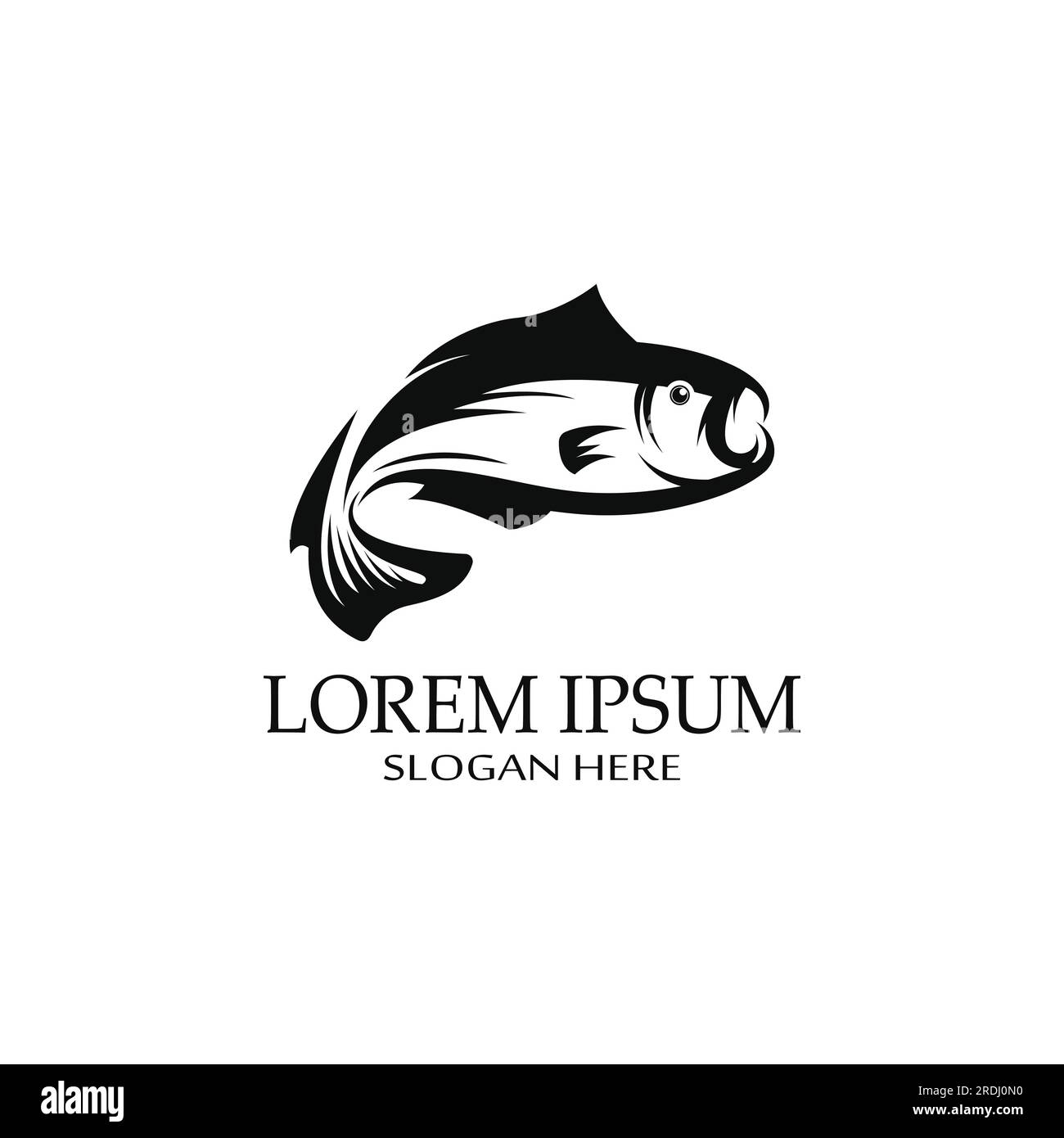 Fischlogo, Angelhaken, Fischöl und Meeresfrüchte-Restaurant-Ikone. Mit Vektorsymbol Konzept Stock Vektor