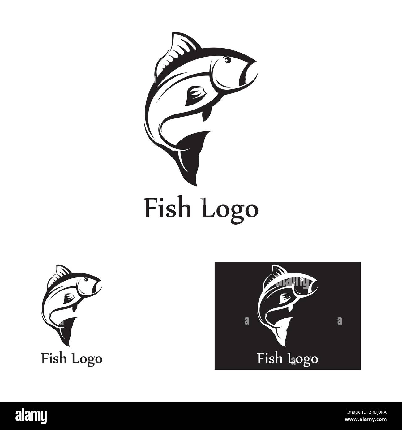 Fischlogo, Angelhaken, Fischöl und Meeresfrüchte-Restaurant-Ikone. Mit Vektorsymbol Konzept Stock Vektor