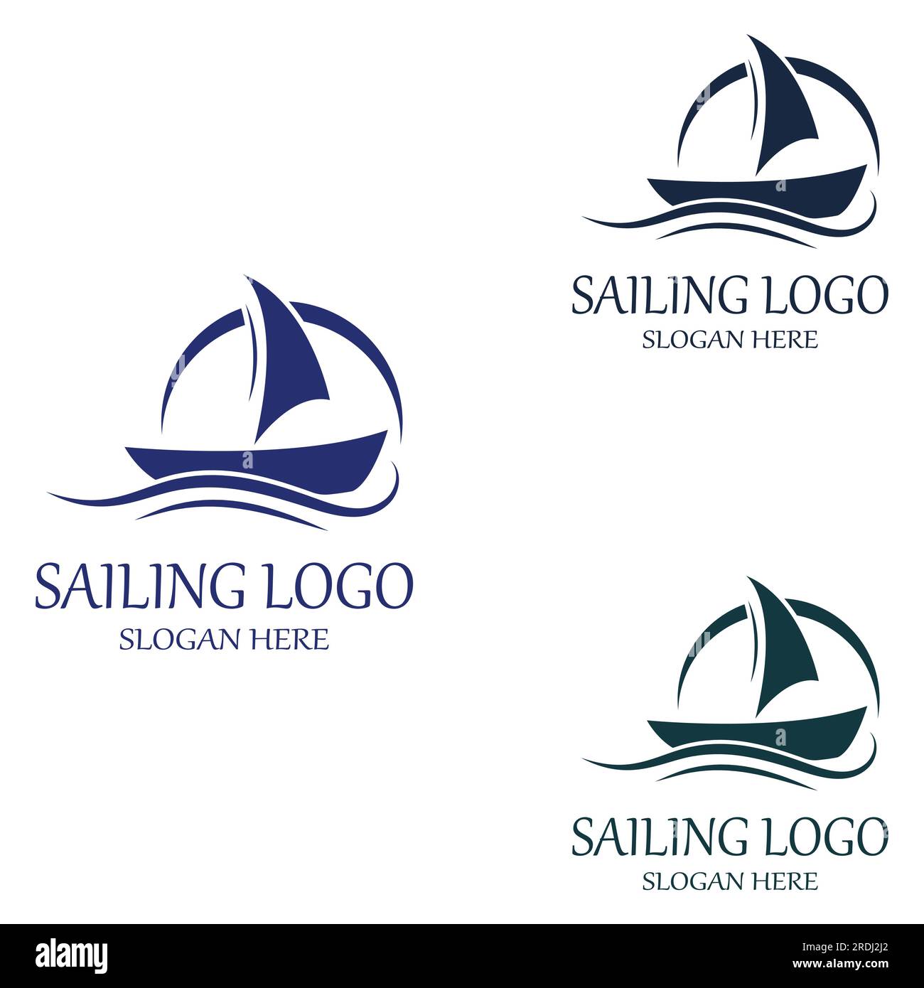 Segelboot- oder Segelboot-Logo mit Wellen im Vektordesign Stock Vektor