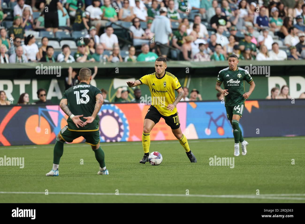 15. Juli 2023; Portland, Oregon, USA; Columbus Crew bei Portland Timbers in einem MLS-Spiel im Providence Park. (Foto: Al Sermeno/KLC fotos) Stockfoto