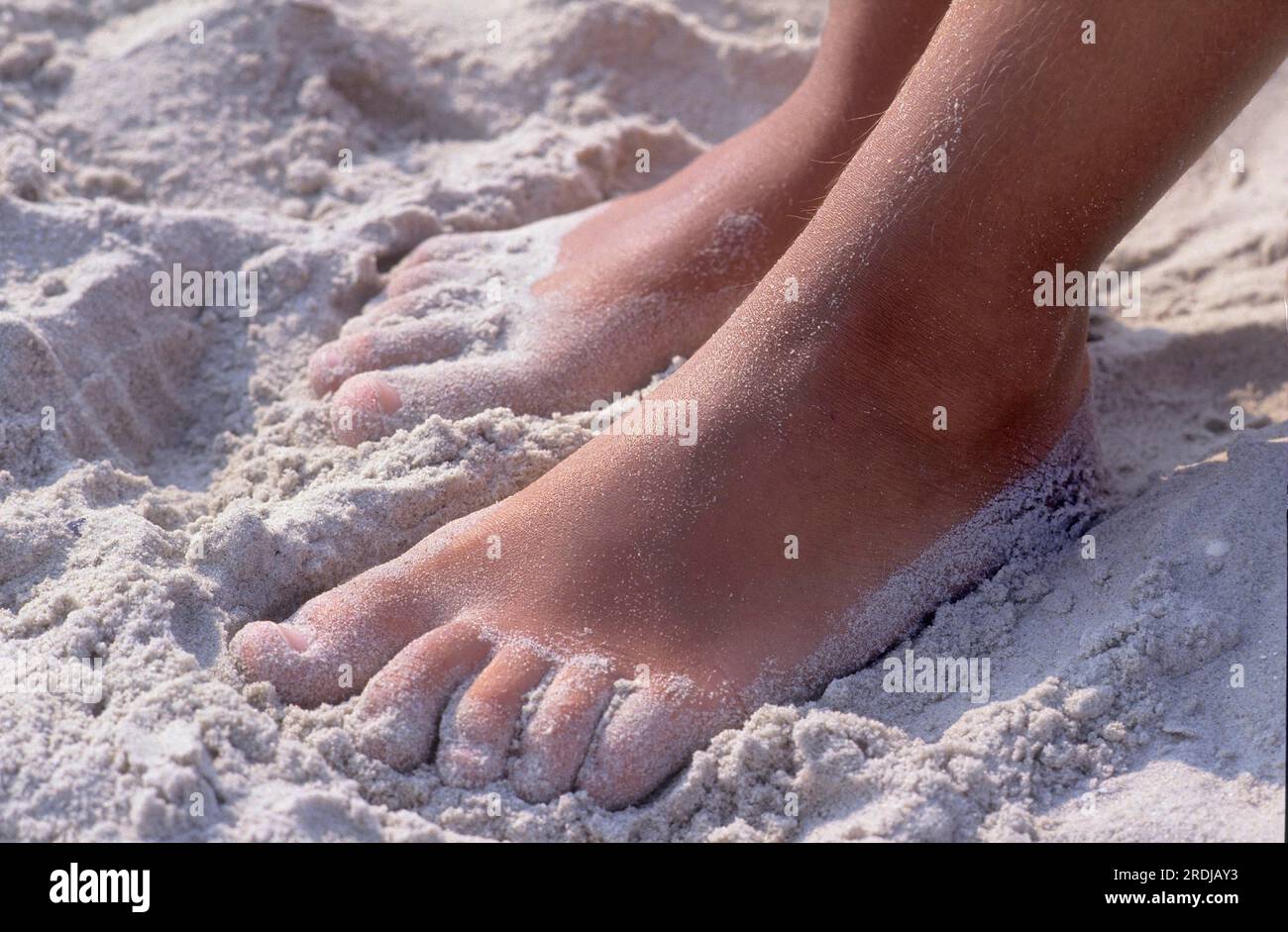 Füße, barfuß im Sand Stockfoto
