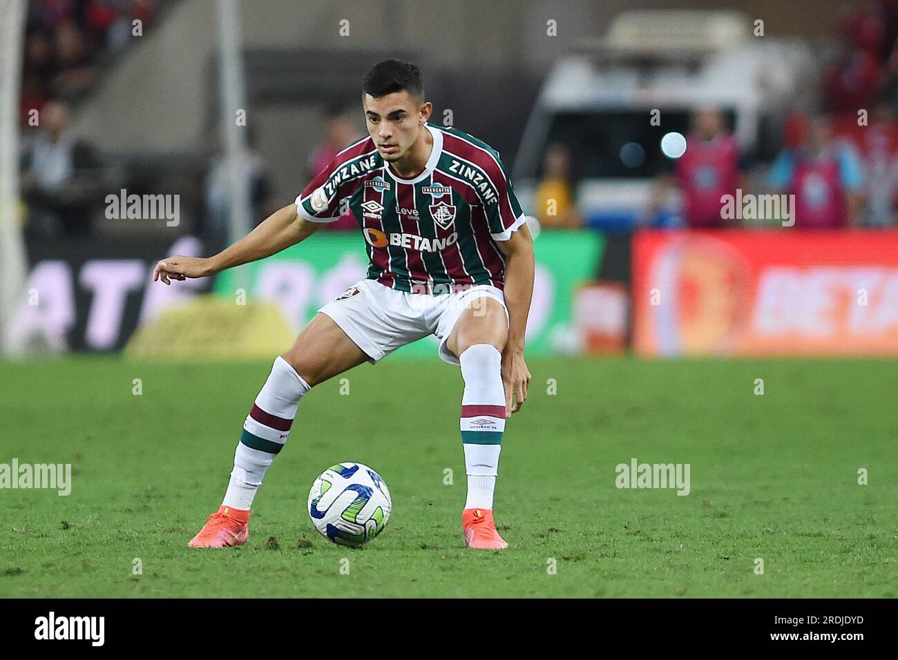 Rio de Janeiro, Brasilien, 16. Juli 2023 – Rio de Janeiro-Spieler Leo Fernandez während eines Spiels gegen Flamengo, gültig für die fünfzehnte Runde der 202 Stockfoto