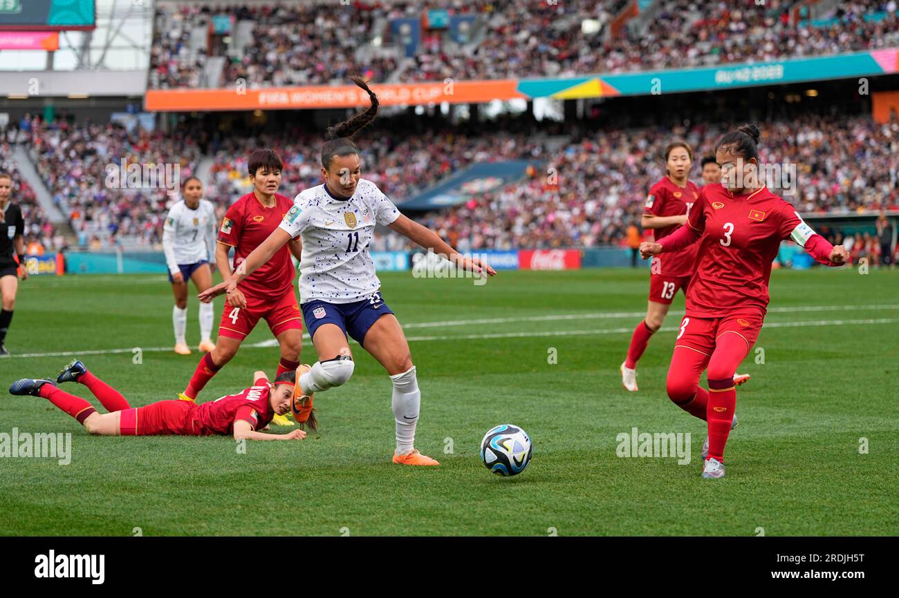 Auckland, Neuseeland. 22. Juli 2023. Juli 22 2023: Sophia Smith (USA) kontrolliert den Ball während eines 2023-Spiels der Gruppe E – FIFA Women's World Cup Australien & Neuseeland, USA gegen Vietnam, im Eden Park, Auckland, Neuseeland. Kim Price/CSM/Sipa USA (Kreditbild: © Kim Price/Cal Sport Media/Sipa USA) Guthaben: SIPA US/Alamy Live News Stockfoto