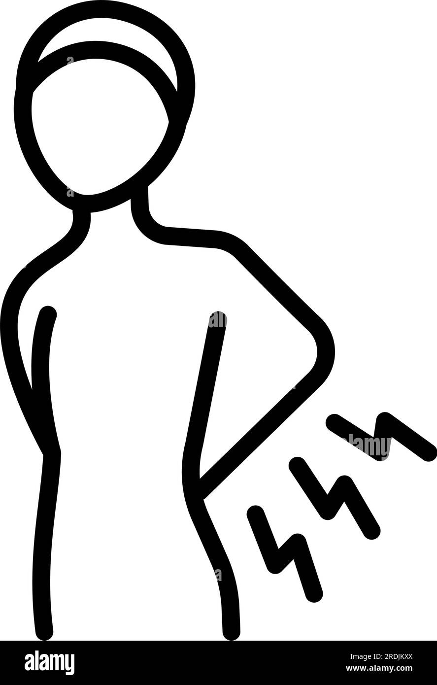 Symbol für Rückenschmerzen. Vektorsymbol für Wirbelsäulenschmerzen. Schild mit linearem Rückenschmerz für mobiles Konzept und Webdesign. Symbol, Logo-Abbildung. Vektor g Stock Vektor