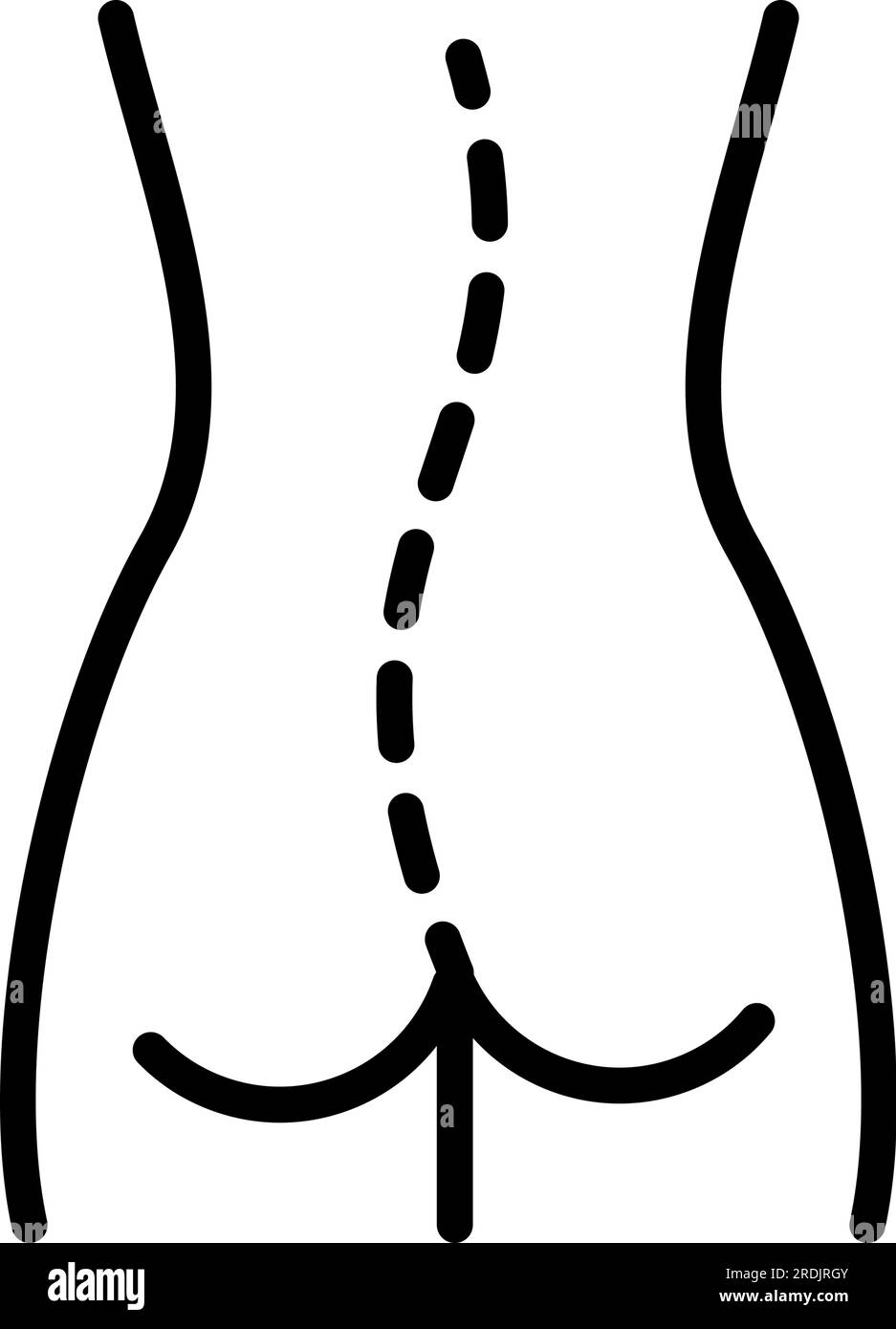 Symbol für Rückenschmerzen. Vektorsymbol für Wirbelsäulenschmerzen. Schild mit linearem Rückenschmerz für mobiles Konzept und Webdesign. Symbol, Logo-Abbildung. Vektor g Stock Vektor
