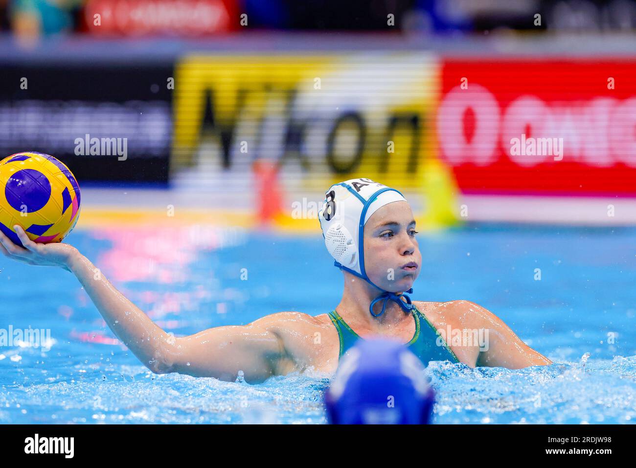 Fukuoka, Japan. 22. Juli 2023. FUKUOKA, JAPAN - 22. JULI: Amy Ridge of Australia während der Aquatics World Championships 2023 Women's Waterpolo Crossover Match zwischen Australien und Israel am 22. Juli 2023 in Fukuoka, Japan (Foto: Albert Ten Hove/Orange Pictures). Guthaben: Orange Pics BV/Alamy Live News Stockfoto