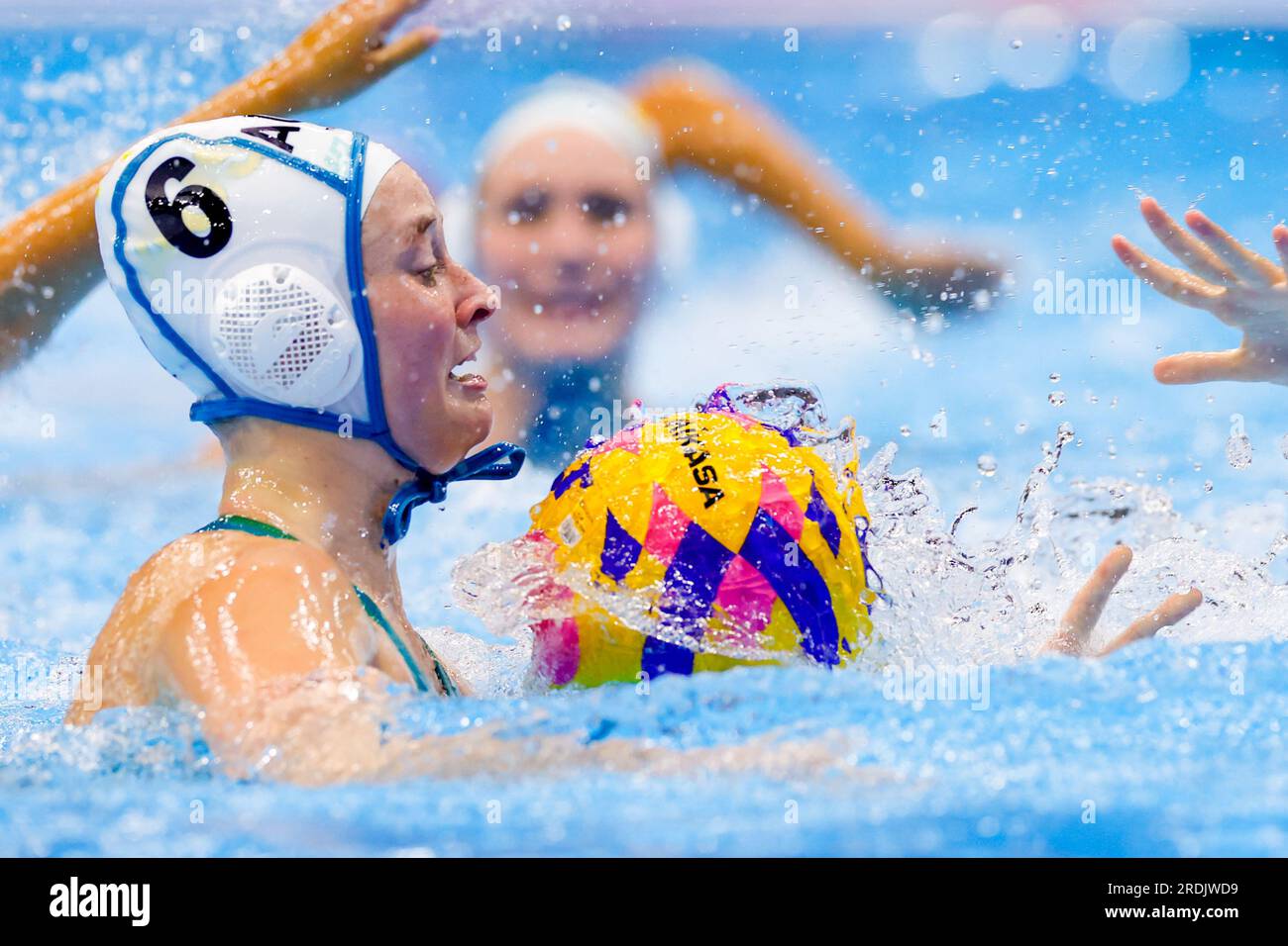 Fukuoka, Japan. 22. Juli 2023. FUKUOKA, JAPAN - 22. JULI: Abby Andrews aus Australien während der Wasserweltmeisterschaft 2023 Frauen Wasserpolo Crossover Match zwischen Australien und Israel am 22. Juli 2023 in Fukuoka, Japan (Foto: Albert Ten Hove/Orange Pictures). Guthaben: Orange Pics BV/Alamy Live News Stockfoto