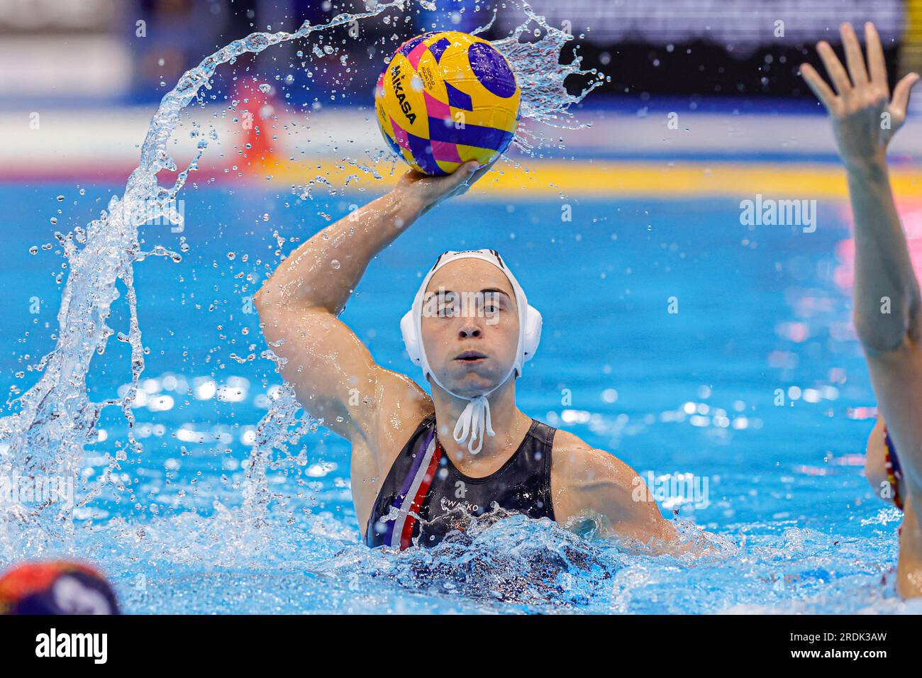 Fukuoka, Japan. 22. Juli 2023. FUKUOKA, JAPAN - 22. JULI: Erica Hardy von Frankreich während der Aquatics World Championships 2023 Women's Waterpolo Crossover Match zwischen Frankreich und Spanien am 22. Juli 2023 in Fukuoka, Japan (Foto: Albert Ten Hove/Orange Pictures). Guthaben: Orange Pics BV/Alamy Live News Stockfoto