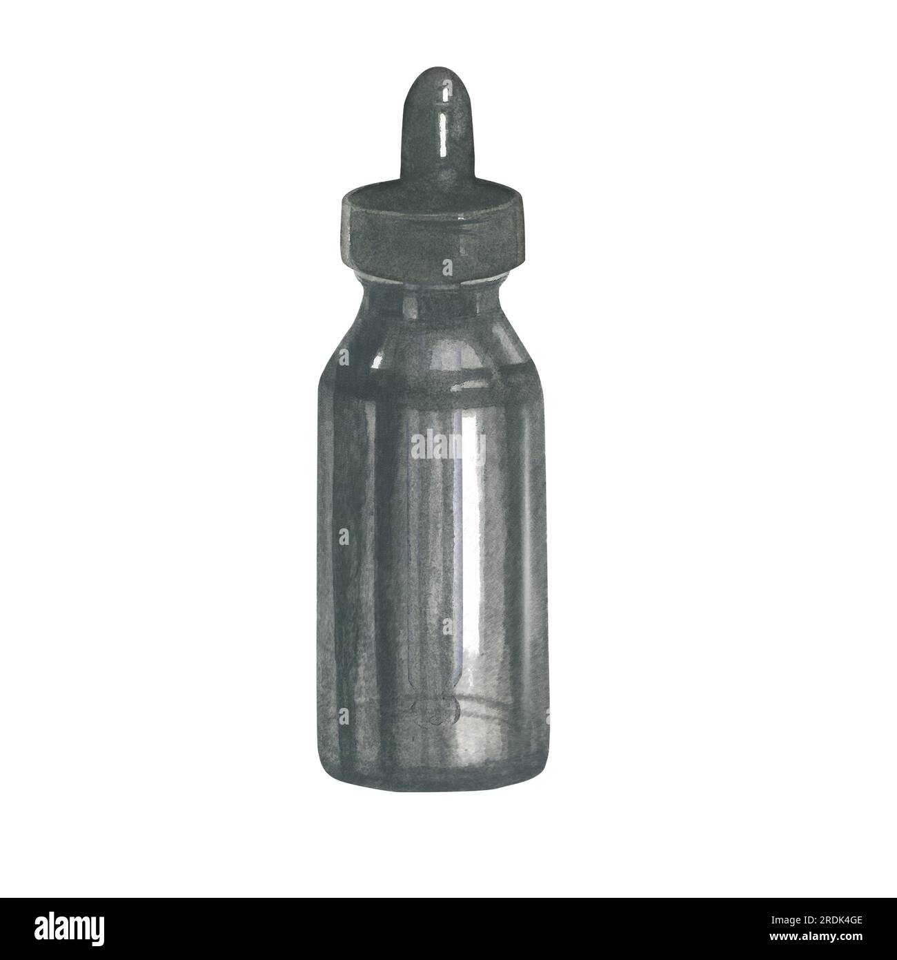 Geschlossenes Glasgefäß für Serum auf weißem Hintergrund. Von Hand isolierte Aquarellzeichnung auf weißem Hintergrund Stockfoto