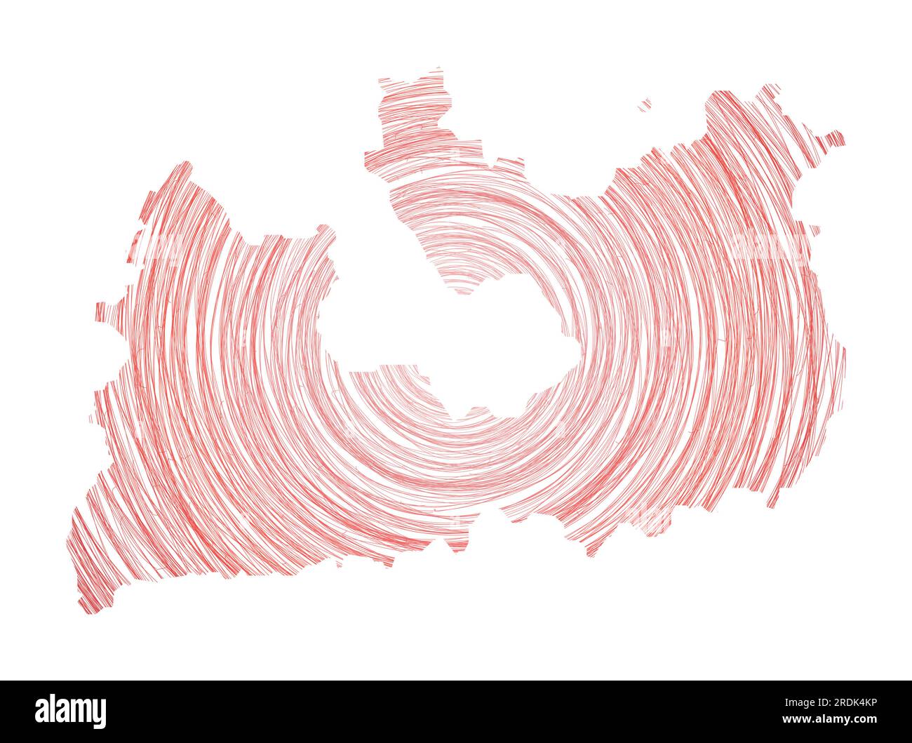 Milos-Karte gefüllt mit konzentrischen Kreisen. Skizzieren Sie Kreise in Form der Insel. Vektorabbildung. Stock Vektor