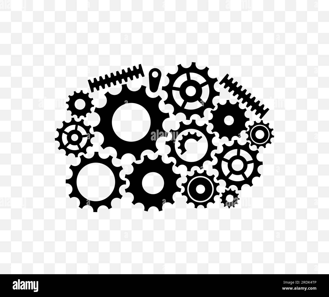 Mechanismus, Zahnräder, Ritzel und Zahnrad in Arbeit, grafische Gestaltung. Maschinen, Maschinen, Zahnräder, Rackräder und Getriebe, Vektordesign und Illustration Stock Vektor