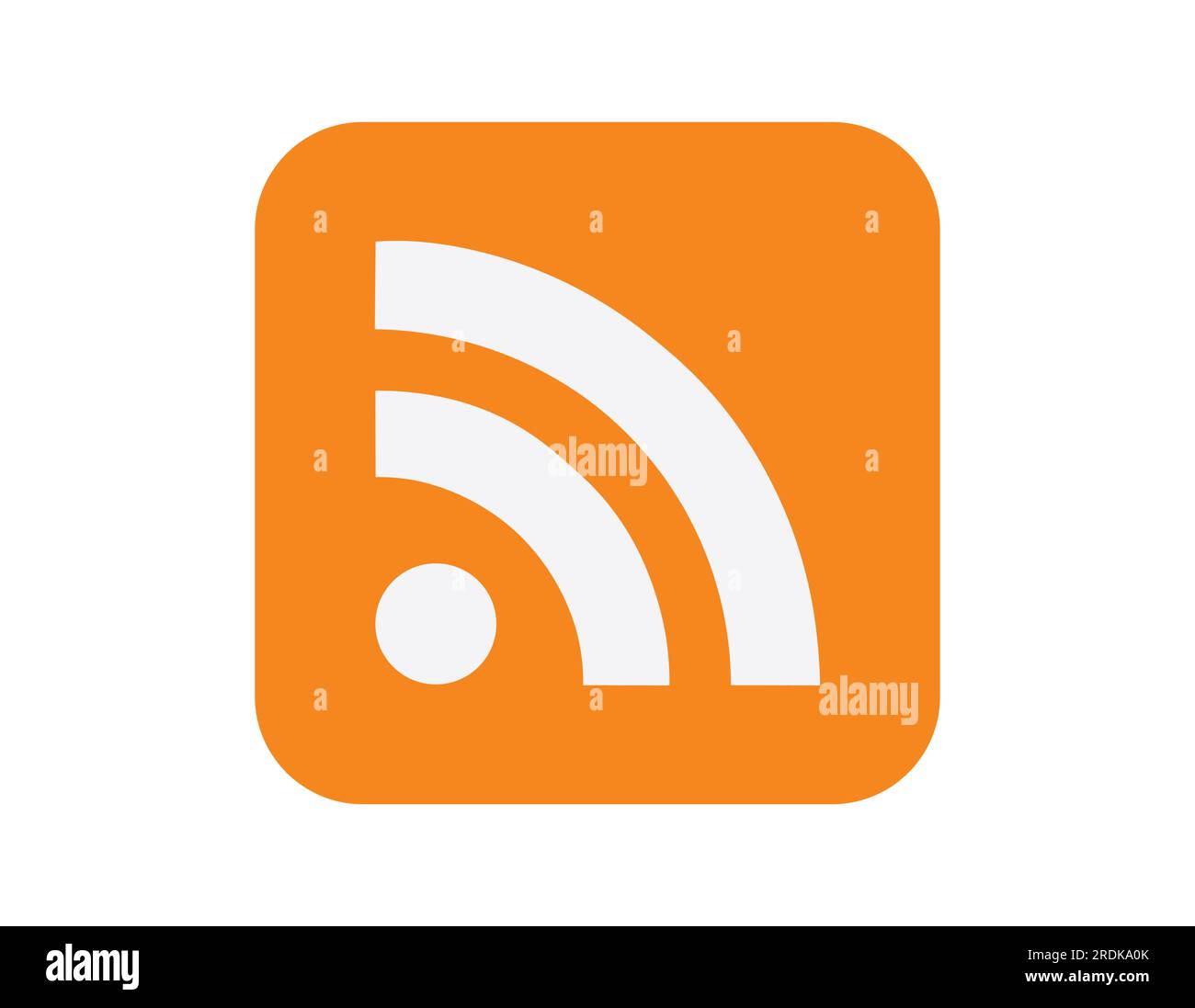 Weißes und orangefarbenes RSS-Symbol. Vektordarstellung. Stock Vektor