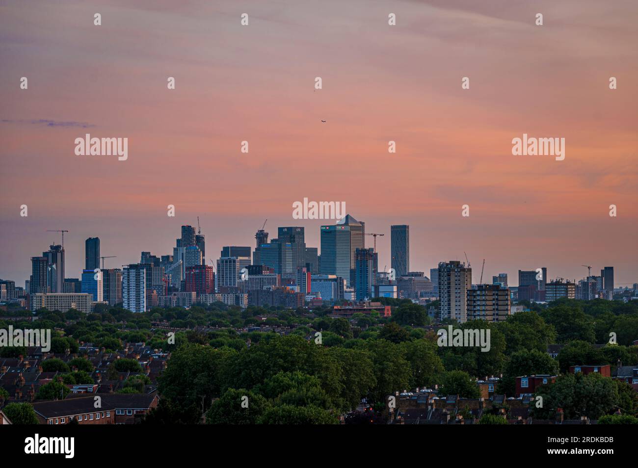 Blick auf Canary Wharf von East London, London Stockfoto