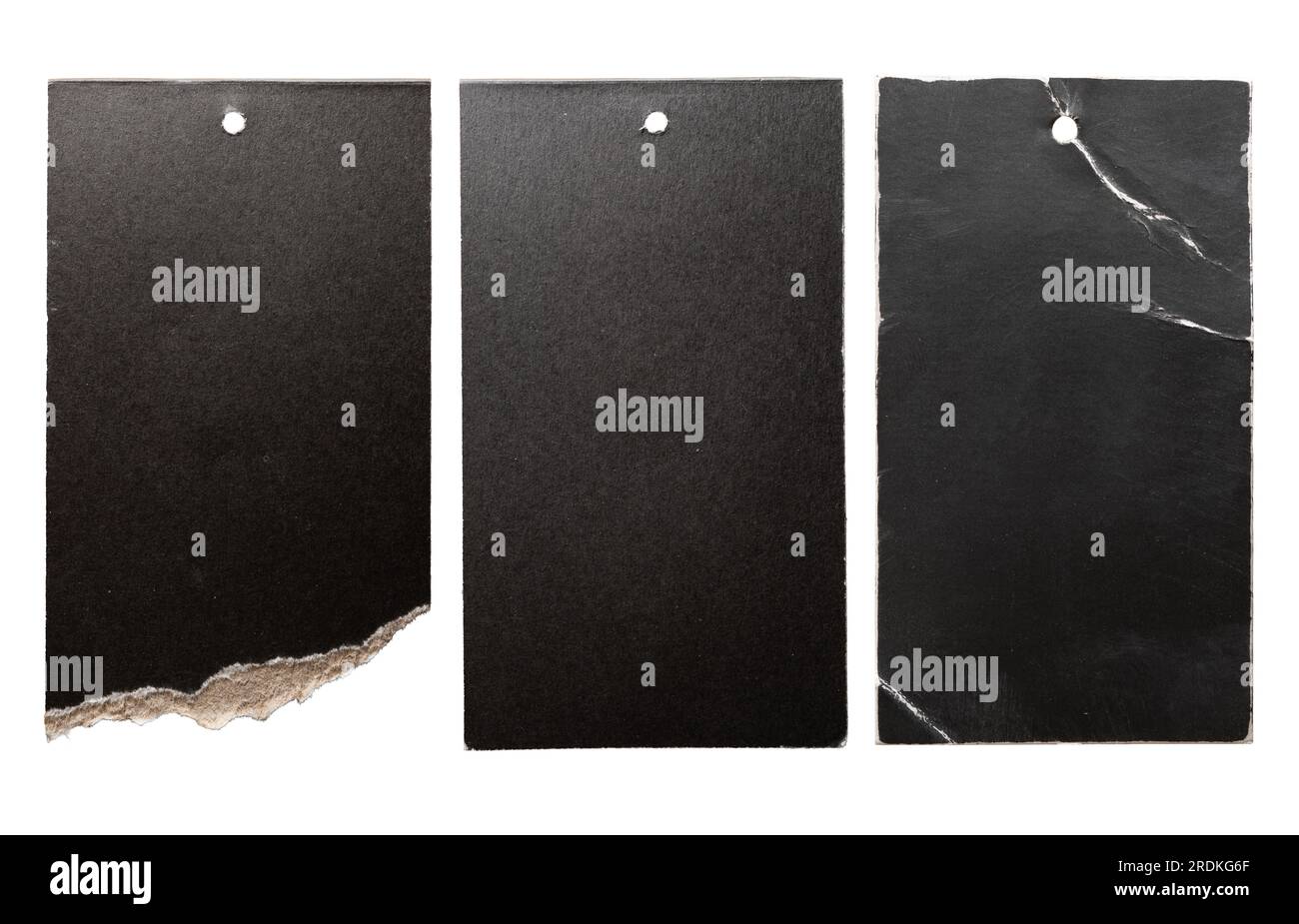 Preisschild für Produktetiketten aus schwarzem Papier auf weißem Hintergrund mit Beschneidungspfad Stockfoto
