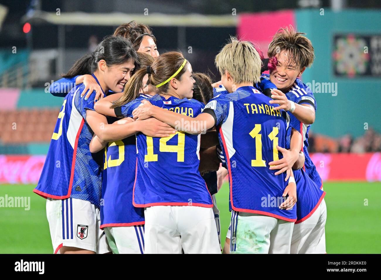 Hamilton, Neuseeland. 22. Juli 2023. Spieler Japans feiern ein Tor während des Spiels der Gruppe C zwischen Sambia und Japan bei der FIFA Women's World Cup in Hamilton, Neuseeland, 22. Juli 2023. Kredit: Zhu Wei/Xinhua/Alamy Live News Stockfoto