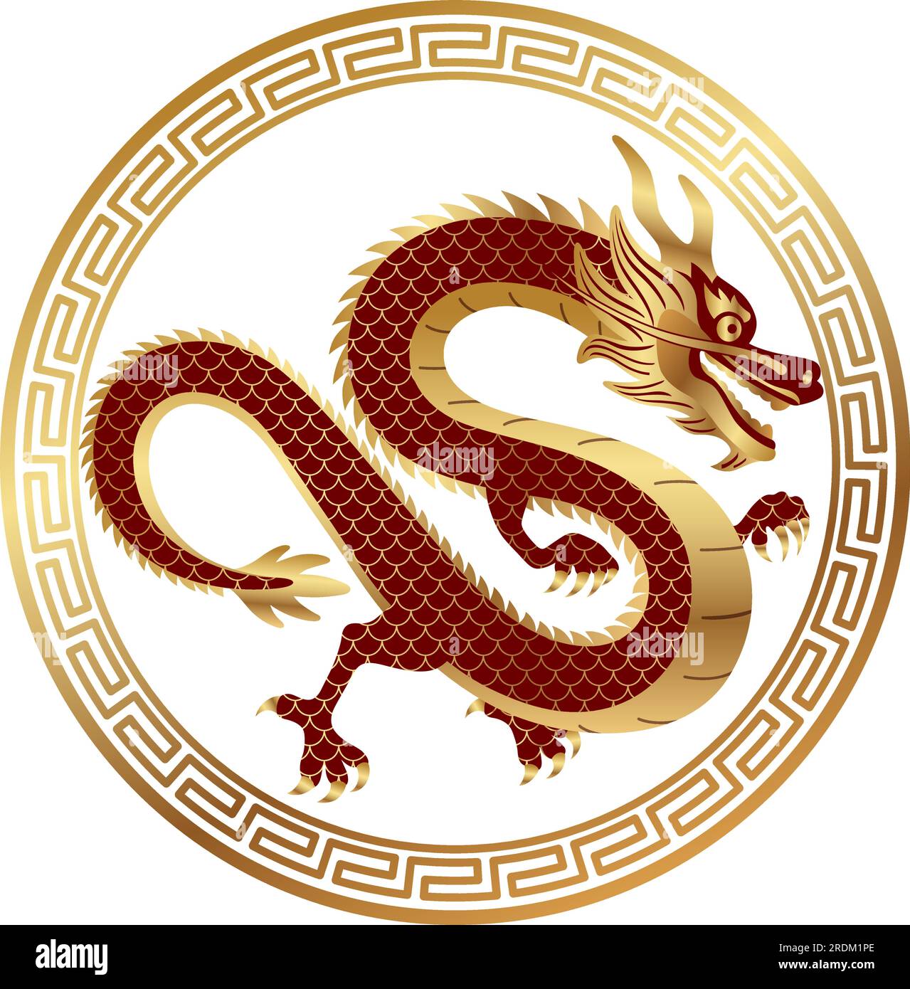 Jahr des Drachen Vektor Zodiac-Symbolstempel im chinesischen Stil isoliert auf weißem Hintergrund. Stock Vektor
