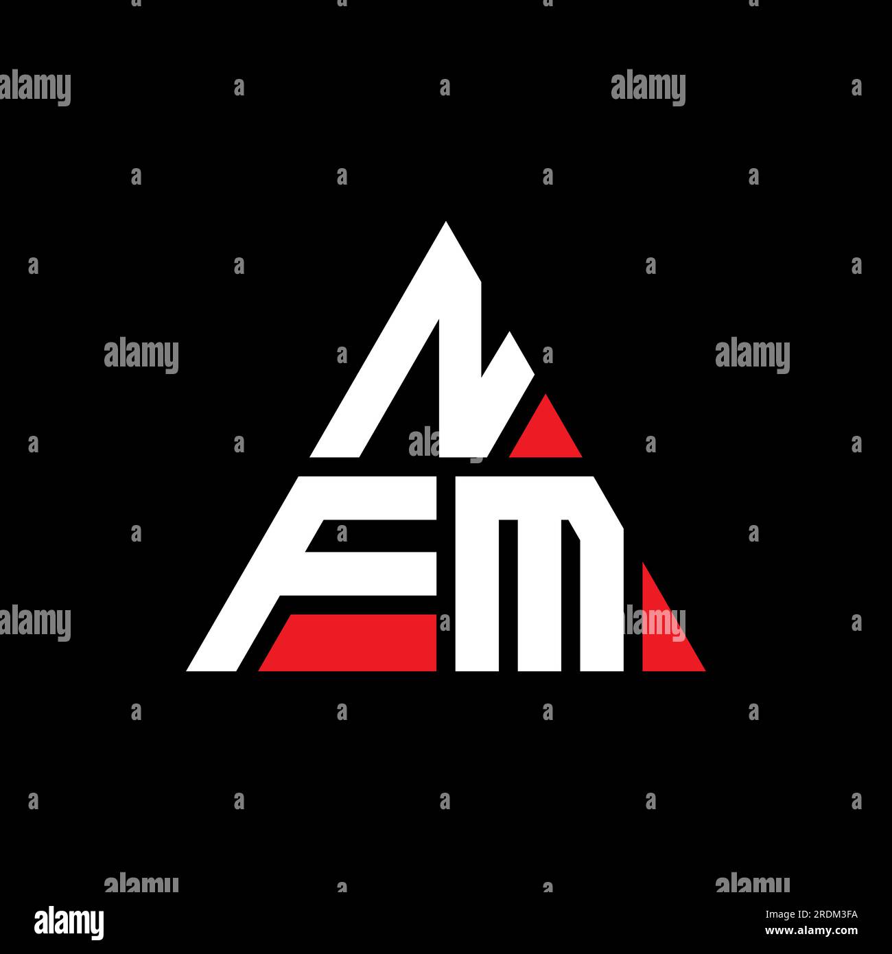 NFM-Logo mit dreieckigem Buchstaben in Dreiecksform. Monogramm mit NFM-Dreieck-Logo. Vorlage für NFM-Dreieck-Vektor-Logo in roter Farbe. NFM Triangul Stock Vektor