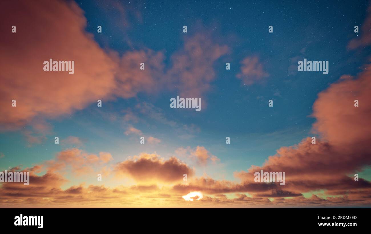 Goldene Wolken am blauen Sternenhimmel und Sonne am Morgen. Wolkiger Himmel. Wunderschöne Wolkenlandschaft Stockfoto Goldene Wolken am blauen Sternenhimmel und Sonne am Morgen. Wolkiger Himmel. Wunderschöne Wolkenlandschaft Stockfoto