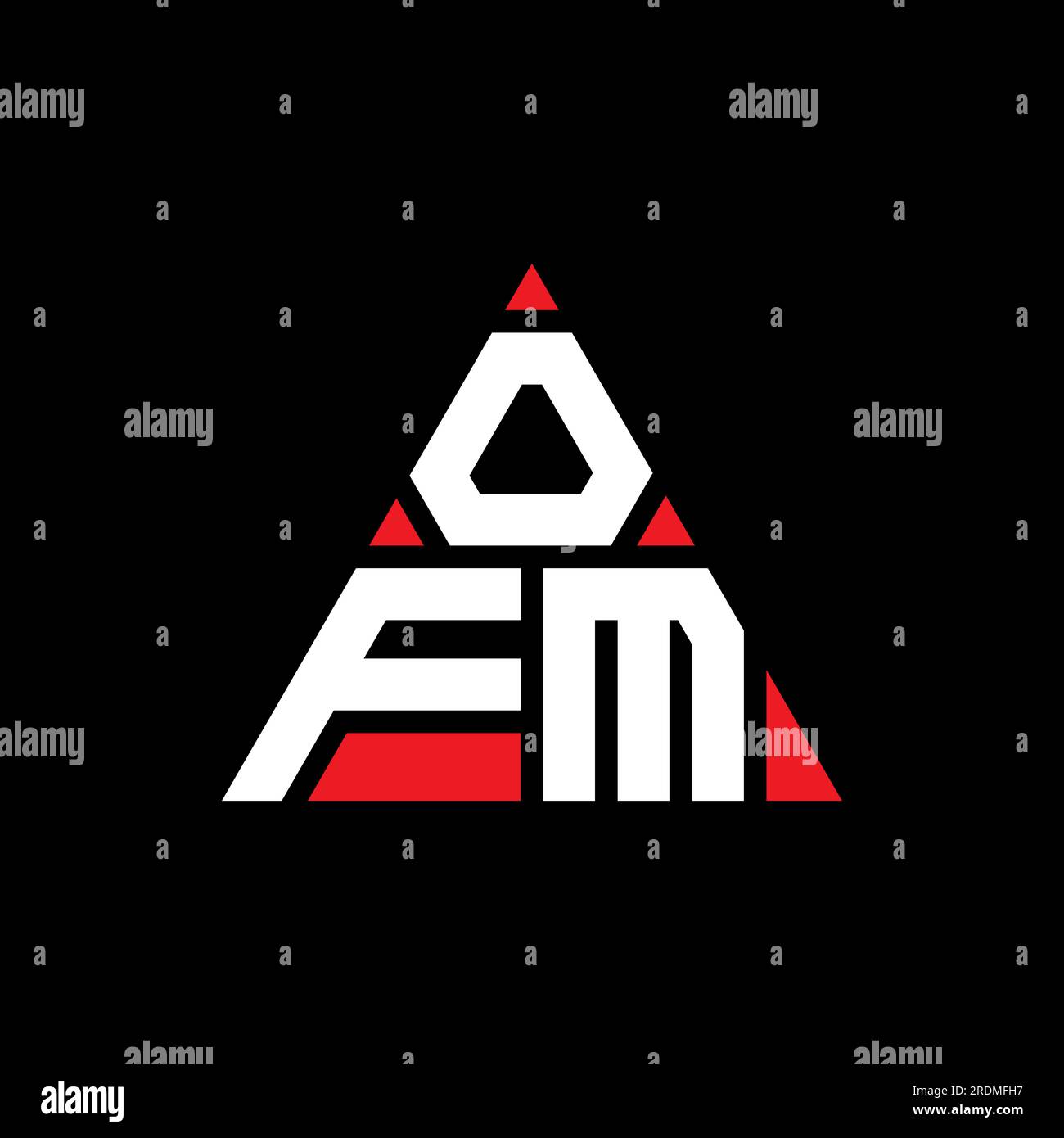 OFM-Logo mit Dreiecksbuchstaben und Dreiecksform. OFM-Monogramm mit Dreieckslogo