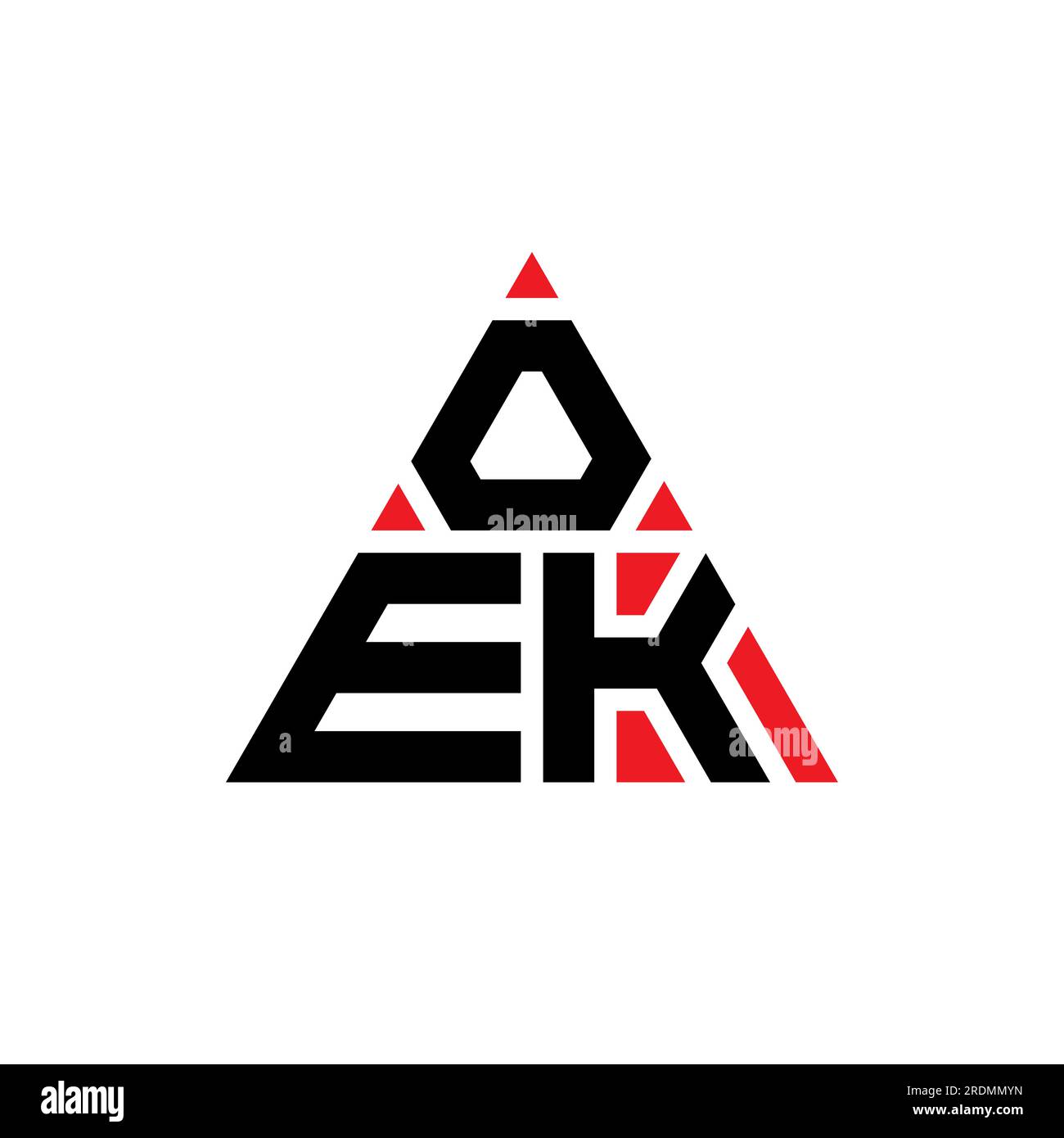 OEK-Logo mit dreieckigem Buchstaben in Dreiecksform. Monogramm mit OEK-Dreieck-Logo. OEK-dreieckige Vektorvorlage mit roter Farbe. OEK Triangul Stock Vektor