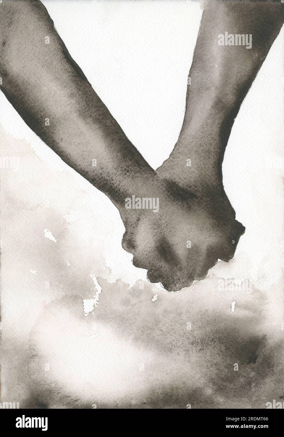 Aquarell Gemälde Paar, das Händchen hält, Einheit Stärke zusammen Geschenk für sie Wandkunst handgemachtes Dekor (digitaler Download) Stockfoto