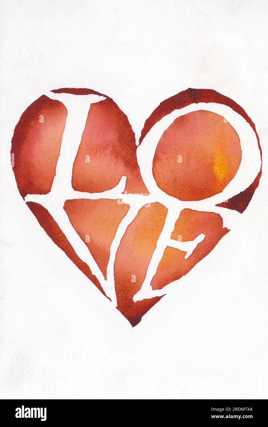 Farbenfrohes Aquarell Herz Liebe, romantischer Wanddruck Liebhaber Valentinstag Geschenk für Sie (digitaler Download) Stockfoto