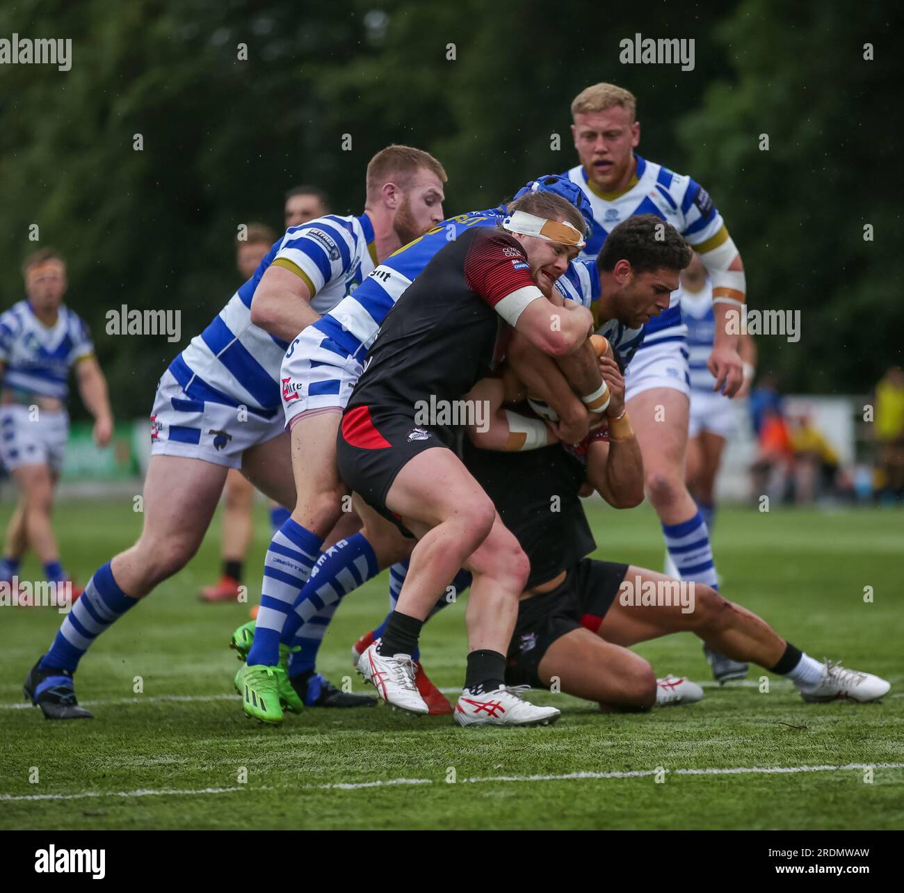 Priory Lane, Großbritannien. 22. Juli 2023. *** Während des 1895-Cup-Spiels zwischen London Broncos und Halifax Panthers im Rosslyn Park FC, Priory Lane, Vereinigtes Königreich, am 22. Juli 2023. Foto von Simon Hall. Nur redaktionelle Verwendung, Lizenz für kommerzielle Verwendung erforderlich. Keine Verwendung bei Wetten, Spielen oder Veröffentlichungen von Clubs/Ligen/Spielern. Kredit: UK Sports Pics Ltd/Alamy Live News Stockfoto