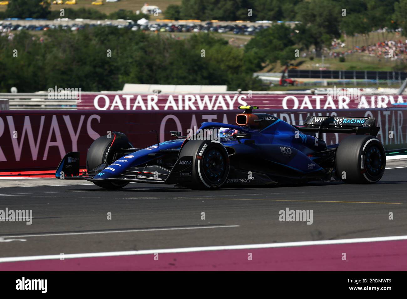 Mogyorod, Ungarn. 22. Juli 2023. Logan Sargeant of Williams Racing während der Qualifikation für den Großen Preis von Ungarn F1 bei Hungaroring am 22. Juli 2023 in Mogyorod, Ungarn. Kredit: Marco Canoniero/Alamy Live News Stockfoto