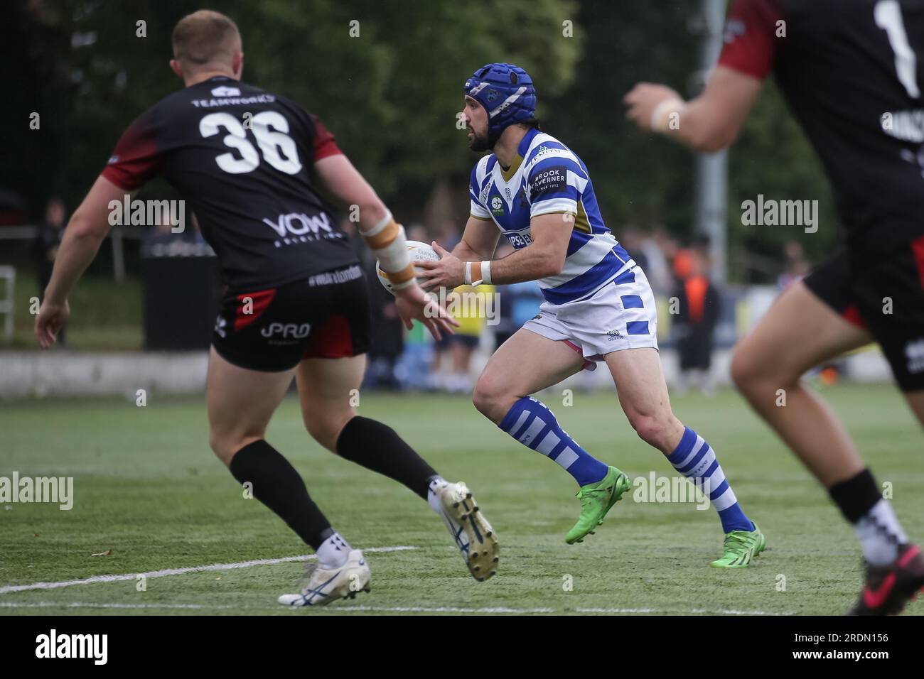 Priory Lane, Großbritannien. 22. Juli 2023. *** Während des 1895-Cup-Spiels zwischen London Broncos und Halifax Panthers im Rosslyn Park FC, Priory Lane, Vereinigtes Königreich, am 22. Juli 2023. Foto von Simon Hall. Nur redaktionelle Verwendung, Lizenz für kommerzielle Verwendung erforderlich. Keine Verwendung bei Wetten, Spielen oder Veröffentlichungen von Clubs/Ligen/Spielern. Kredit: UK Sports Pics Ltd/Alamy Live News Stockfoto