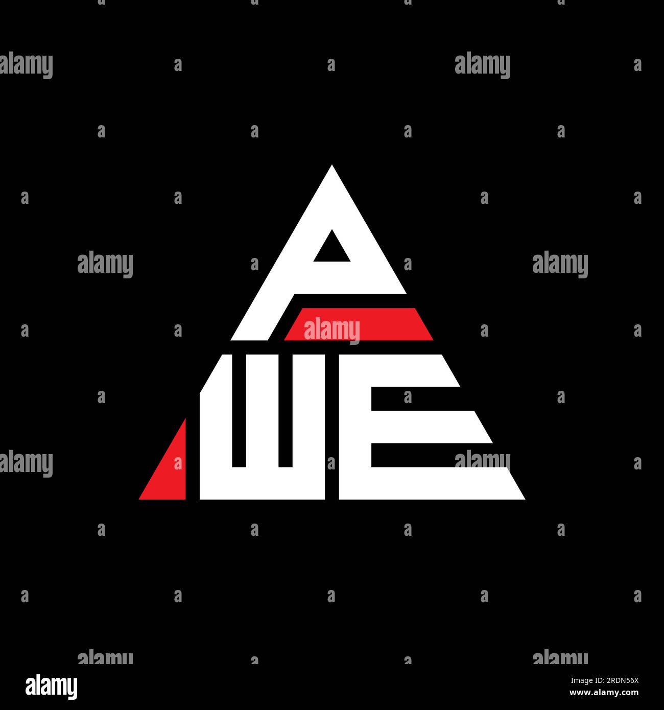 PWE-Logo mit dreieckigen Buchstaben in Dreiecksform. Monogramm mit PWE-Dreieck-Logo. PWE-Dreieck-Vektor-Logo-Vorlage mit roter Farbe. PWE Triangul Stock Vektor