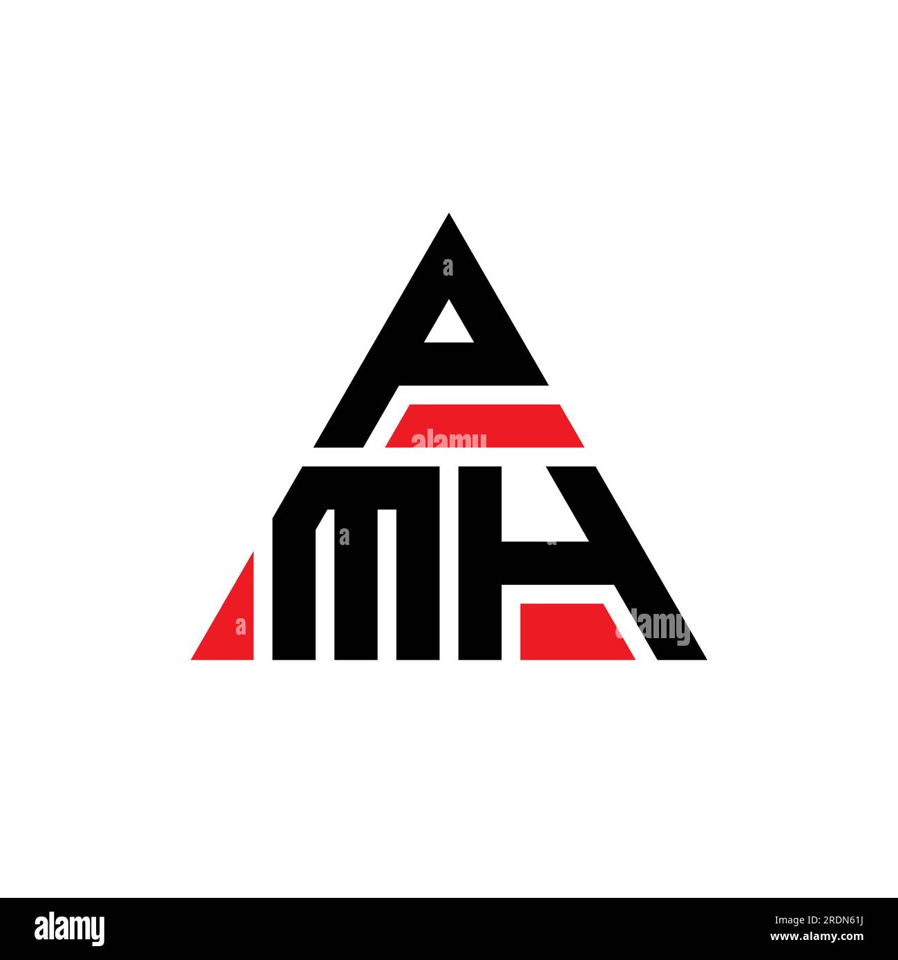 PMH-Logo mit Dreiecksbuchstaben und Dreiecksform. Monogramm mit PMH-Dreieck-Logo. PMH-dreieckige Vektorvorlage mit roter Farbe. PMH-Triangul Stock Vektor