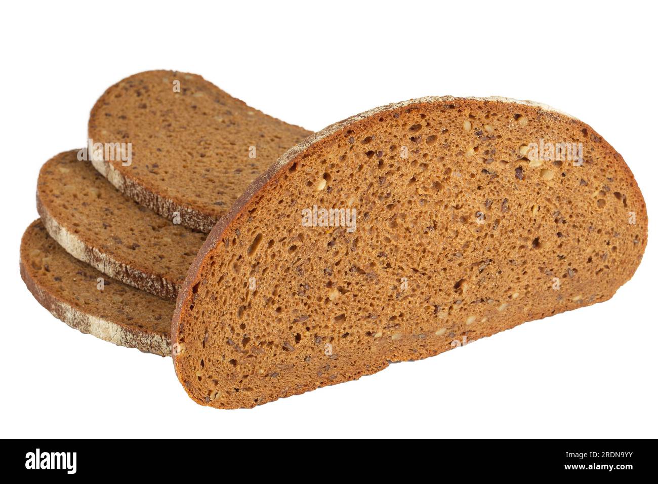 Scheibe Toast mit Vollmahlzeit, isoliert auf weißem Hintergrund. Integrales Brot. Stockfoto