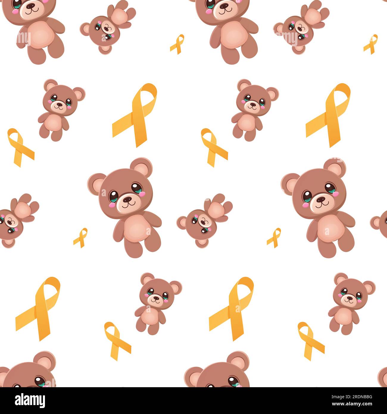 International Childhood Cancer Awareness Month Baby Sick Muster nahtloser Teddybär und gelbes Band Stock Vektor