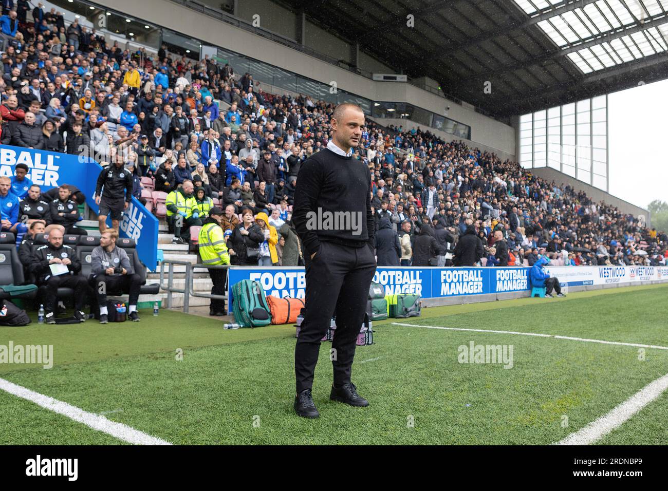 Wigan, Großbritannien. 22. Juli 2023 Shaun Maloney Manager von Wigan Athletic während der Vorsaison Friendly zwischen Wigan Athletic und Everton im DW Stadium, Wigan, Großbritannien am Samstag, den 22. Juli 2023 (Foto von Phil Bryan/Alamy Live News) Stockfoto