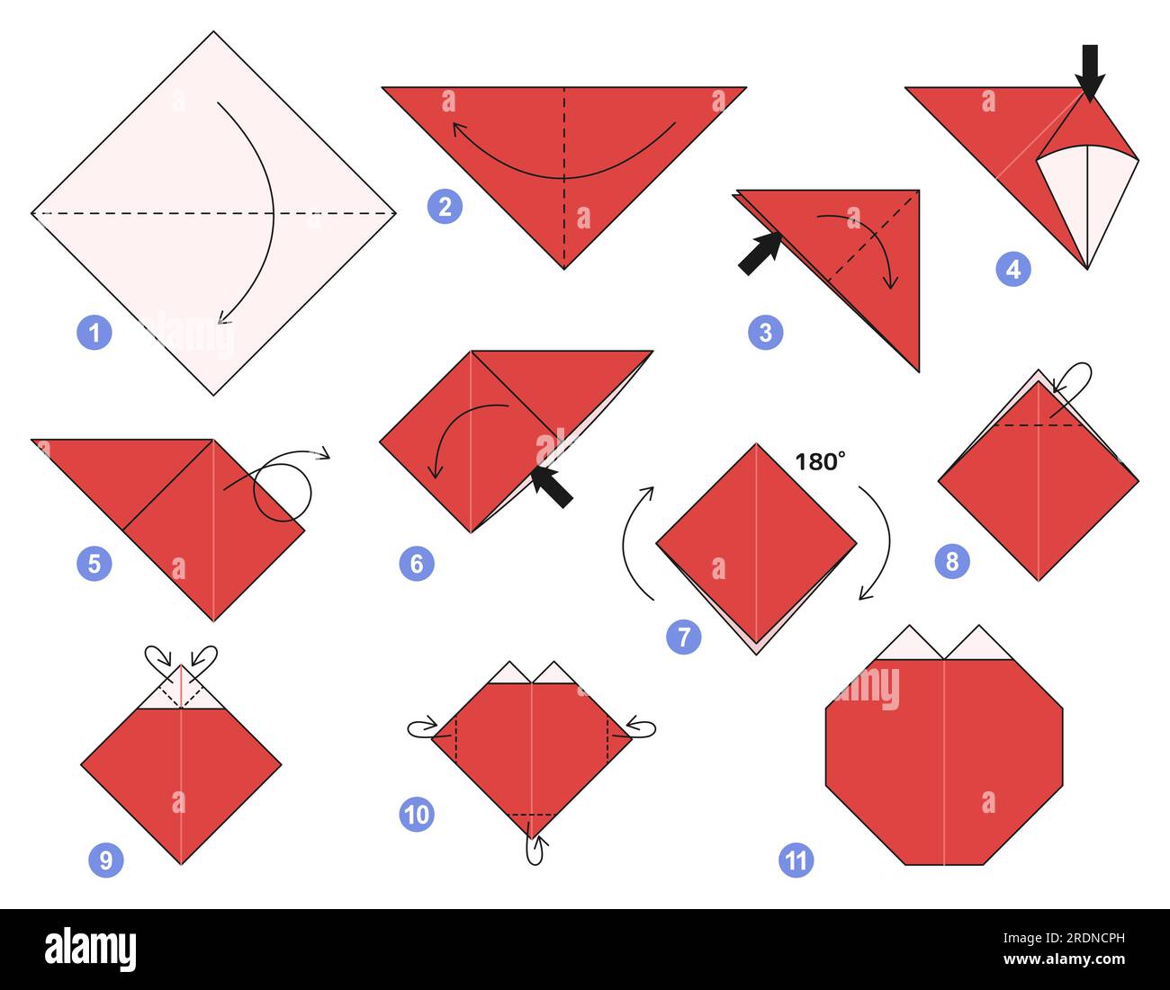 Origami-Tutorial für Kinder. Origami, süße Tomate. Stock Vektor