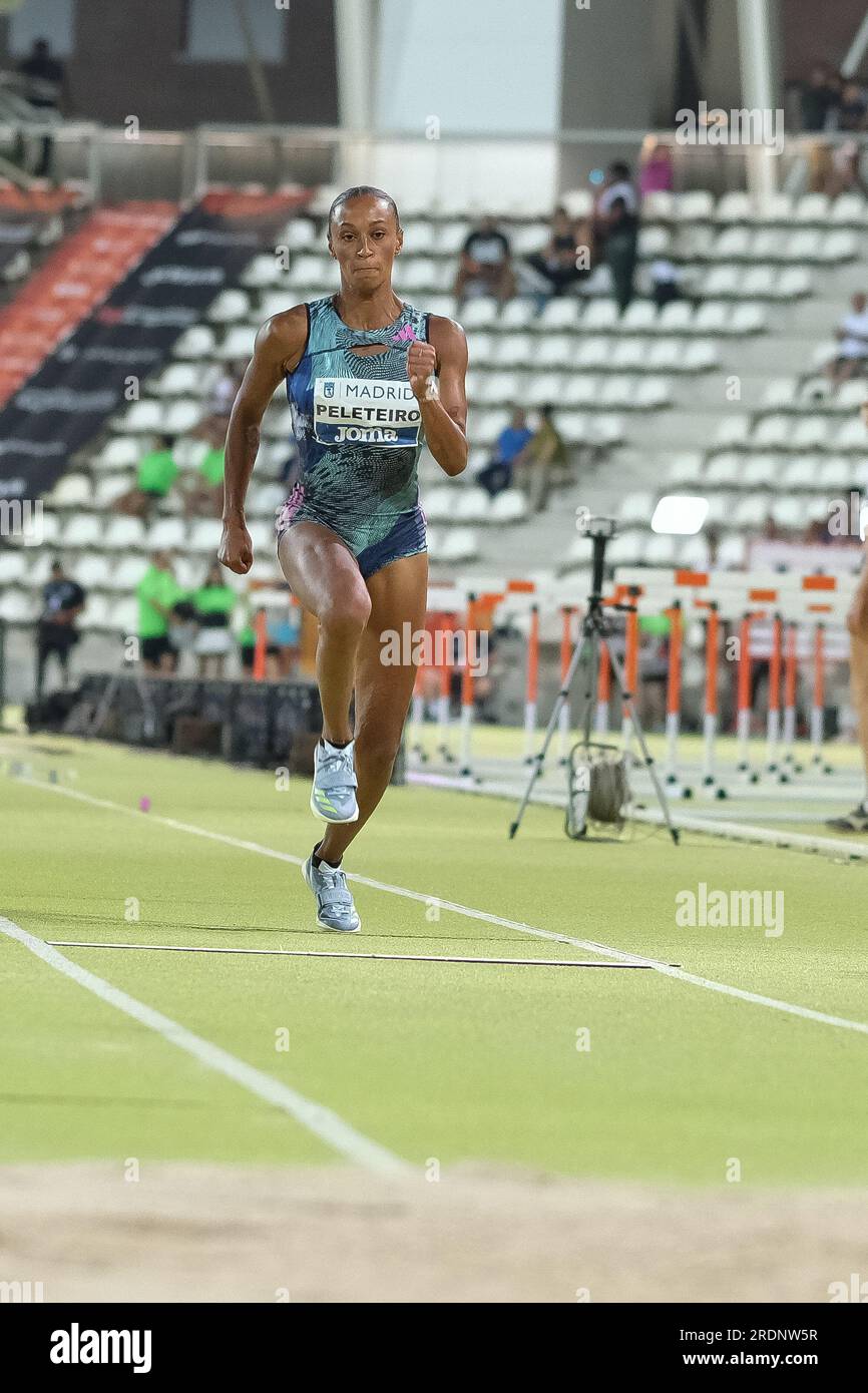 Sportlerin Ana Peleteiro: Nehmen Sie am Meeting Madrid A World Athletics Continental Tour Silver Teil, das im Vallehermoso Stadium in Madrid, Juli stattfindet Stockfoto