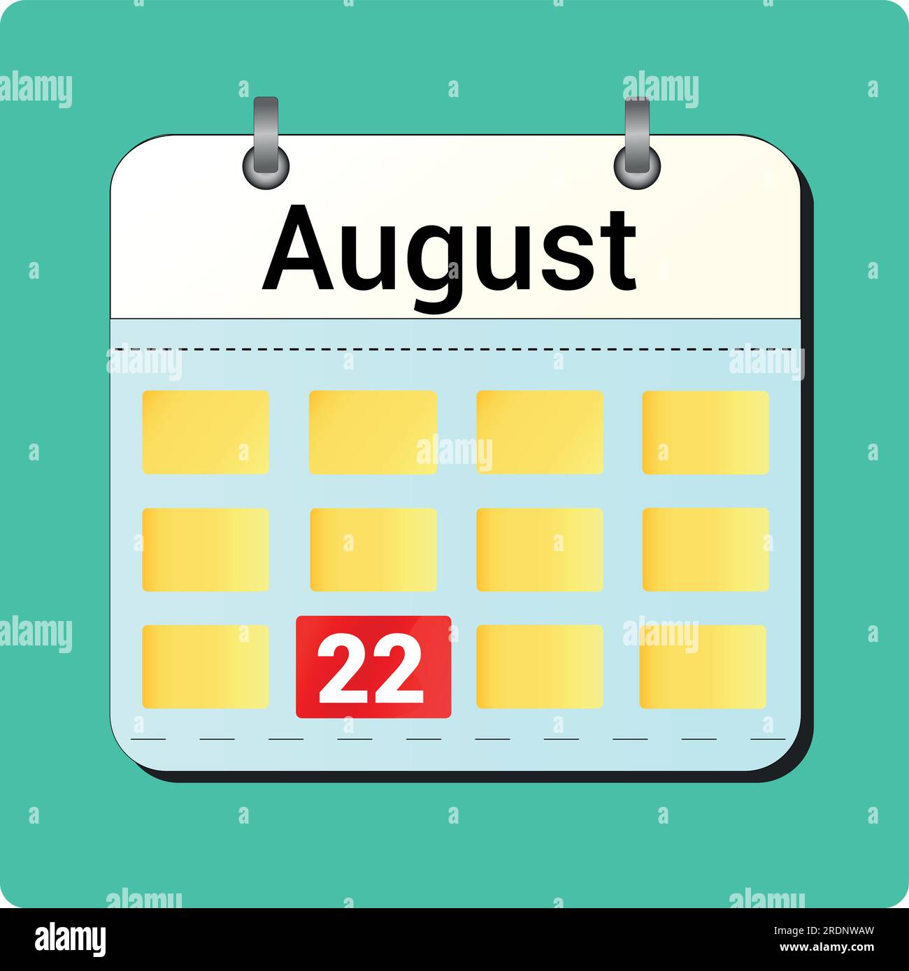 Kalendervektorzeichnung, Datum August 22 auf der Seite Stock Vektor