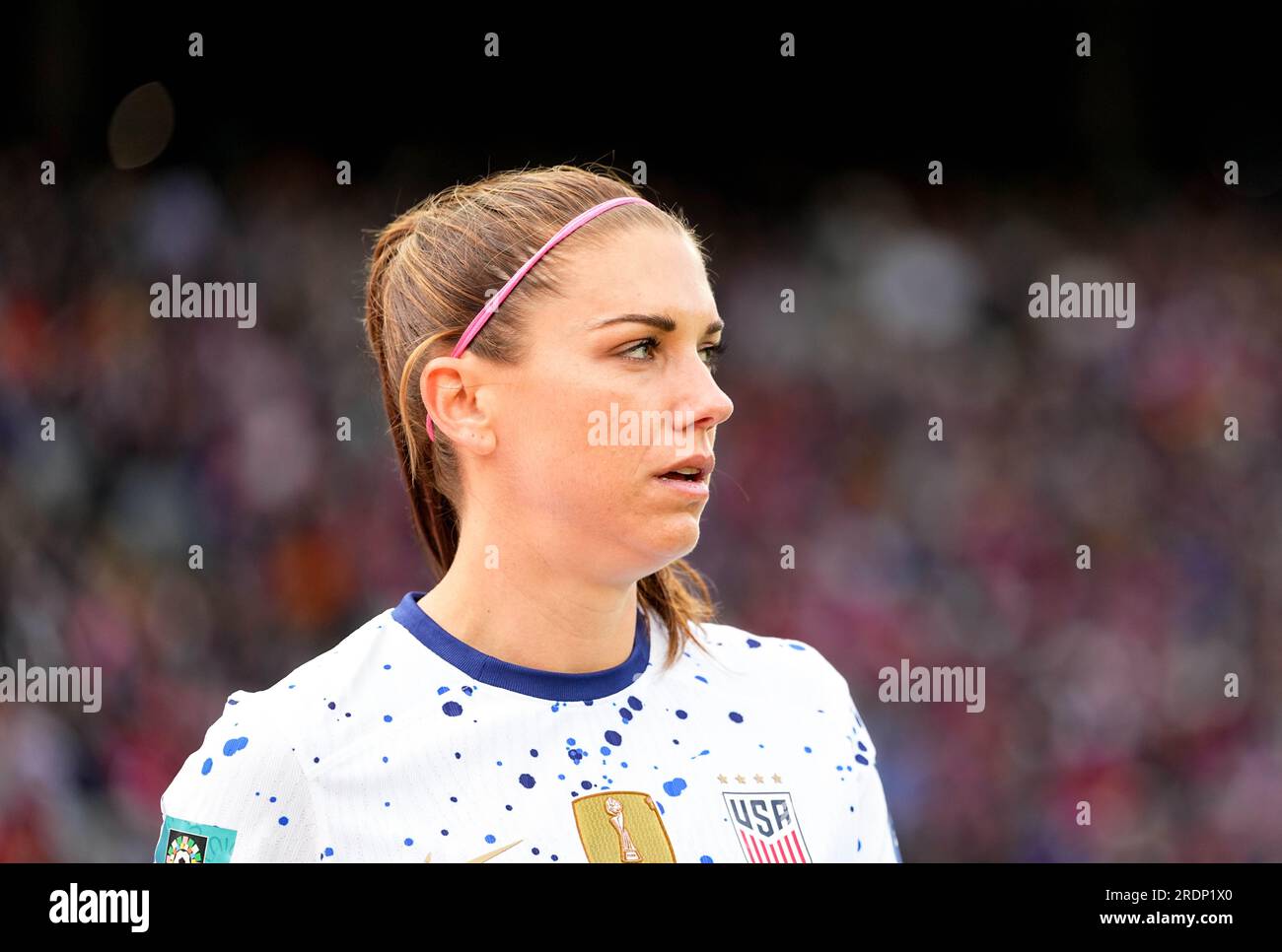 Juli 22 2023: Alex Morgan (USA) sieht sich während eines 2023-Spiels der Gruppe E – FIFA Women's World Cup Australien & Neuseeland, USA gegen Vietnam, im Eden Park, Auckland, Neuseeland, an. Kim Price/CSM Stockfoto