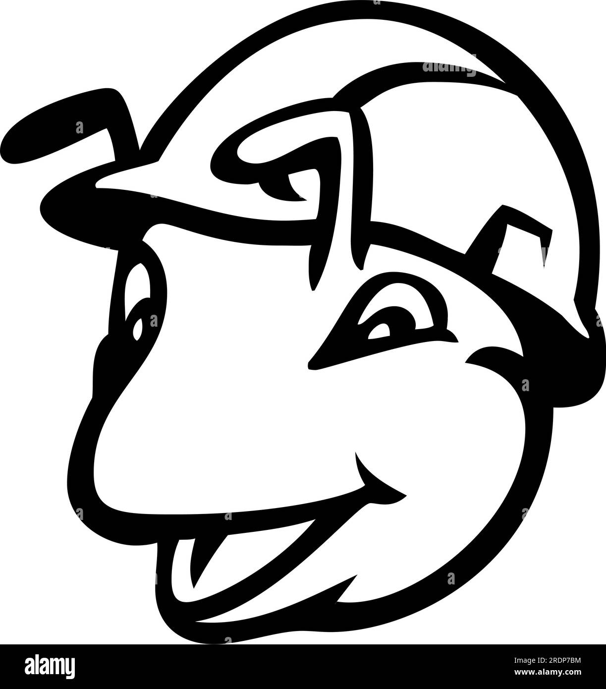 Maskottchen-Darstellung des Leiters einer Bauarbeiterameise mit Schutzhelm, die von vorne auf einem isolierten Hintergrund im Retro-Cartoon-Stil lächelt. Stockfoto