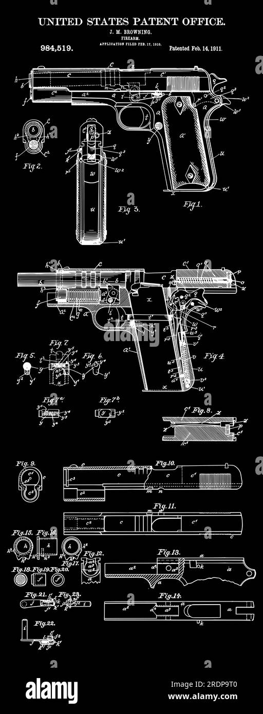 Braun-Handpistole, entworfen von John Browning Stock Vektor