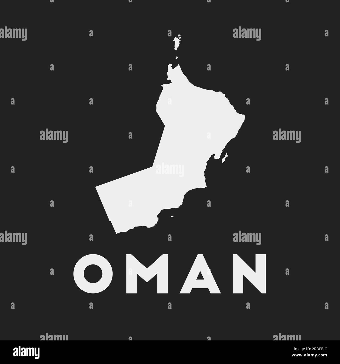 Oman-Symbol. Landkarte auf dunklem Hintergrund. Stilvolle Oman-Karte mit Ländernamen. Vektordarstellung. Stock Vektor