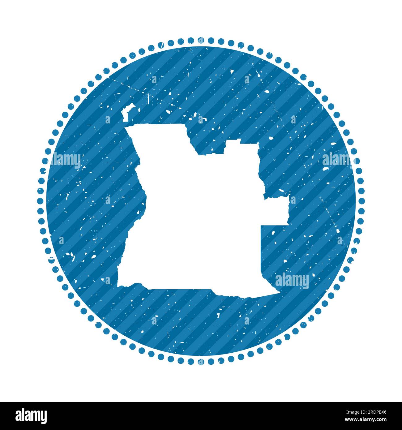 Gestreifter Retro-Reiseaufkleber für Angola. Abzeichen mit Landkarte, Vektorillustration. Stock Vektor