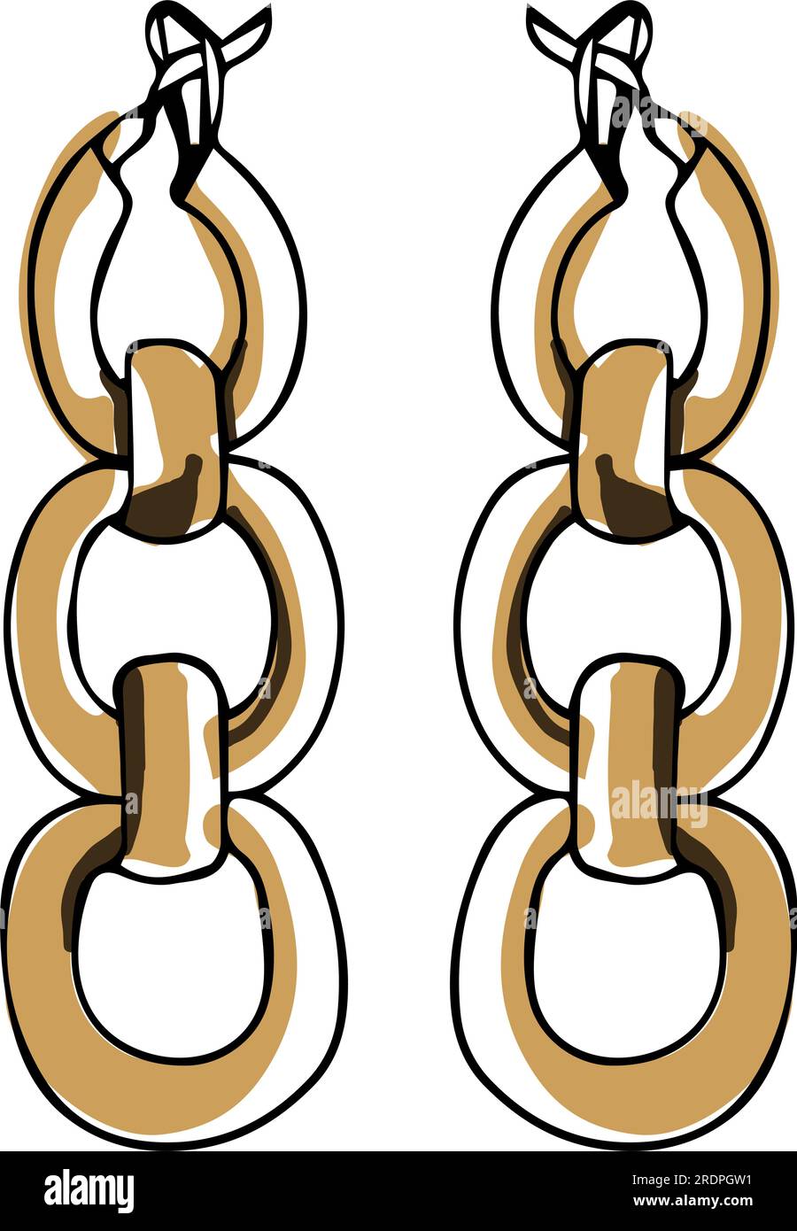 Moderne Kettenohrringe, modische Accessoires für Damen. Isolierter Schmuck mit heller Textur. Damendekoration, stilvolle Verzierung aus Metall Stock Vektor