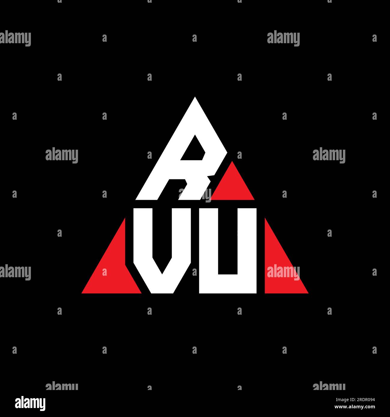 RVU-Logo mit Dreiecksbuchstaben und Dreiecksform. RVU-Dreieck-Logo-Monogramm. RVU-Dreieck-Vektor-Logo-Vorlage mit roter Farbe. RVU Triangul Stock Vektor